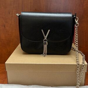 Valentino By Mario Valentino Black Crossbody Bag with Gold Chain